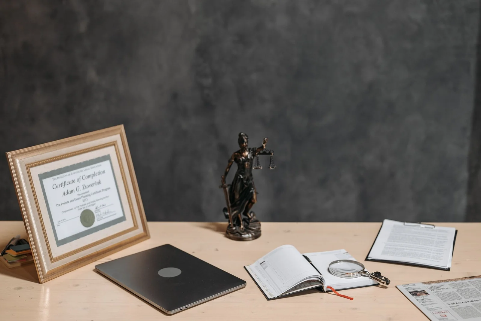 Pile de documents réglementaires et ordinateur portable affichant un PDF sur un bureau